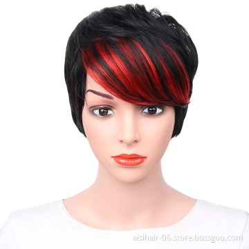 For Women Synthetic Short Style The Best Selling Straight Pixie Cut Wigs Hair With Red Bangs Wig Heat Resistant Fiber